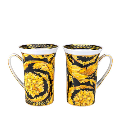 Royalty Porcelain Luxury Tea Cup/Mug, Floral Design, 24K Gold (12 Oz, Black)