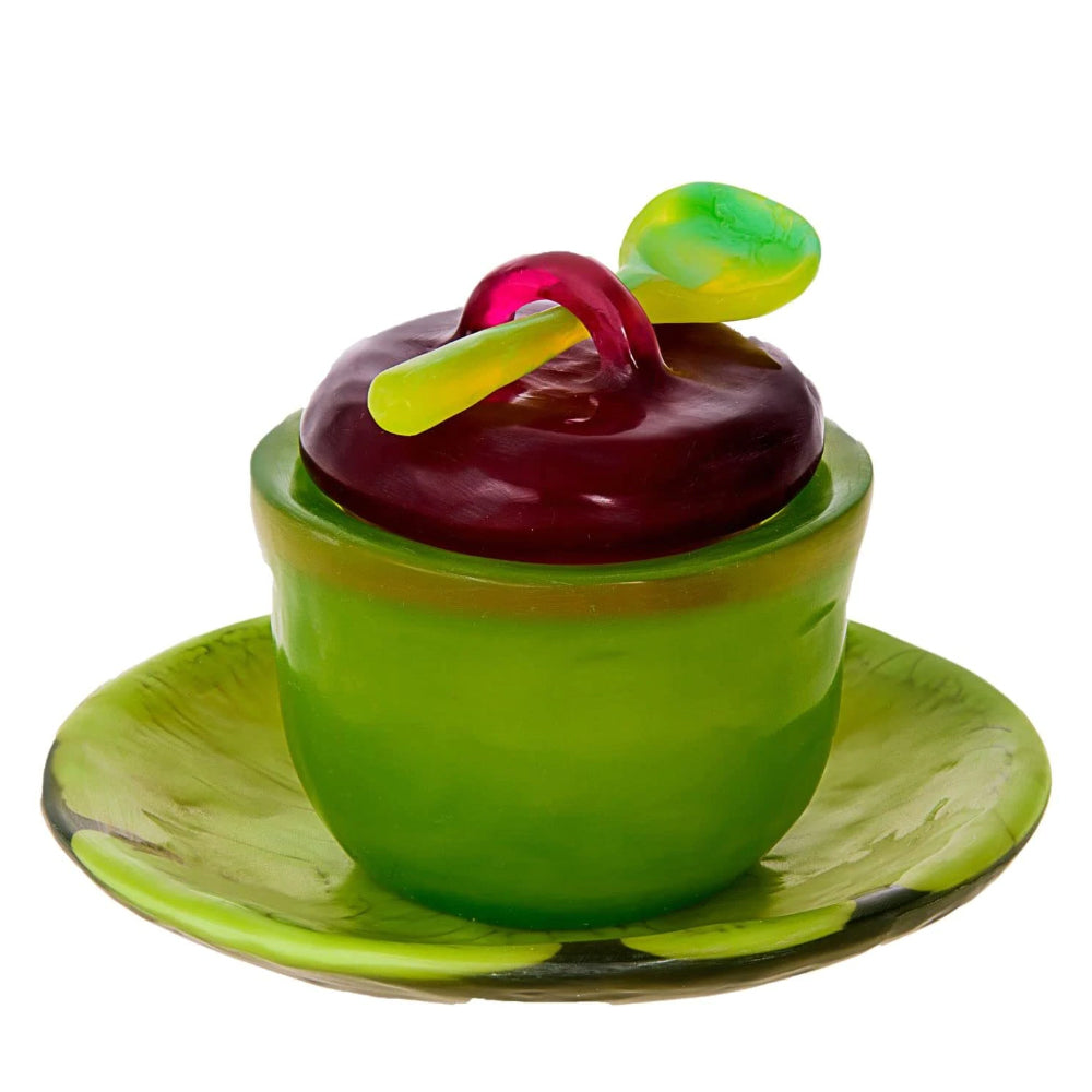 (D) Judaica Resin Colourful Honey Dish with Spoon and Tray (Green)