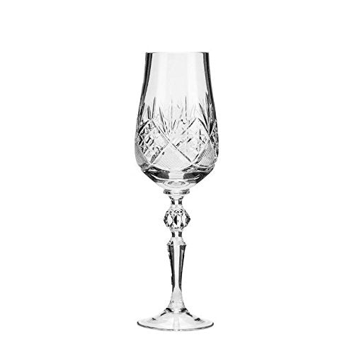 Set of 6 Champagne Flutes,  6-Oz Handmade Vintage Crystal Glasses