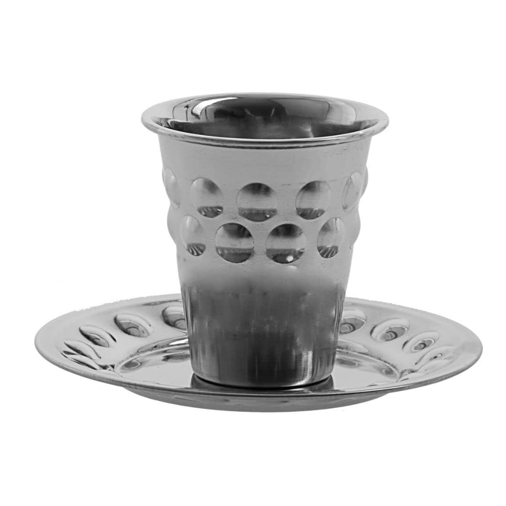 (D) Kiddush Cup Hebrew Letters With Tray For Shabbat and Havdalah 3 H''