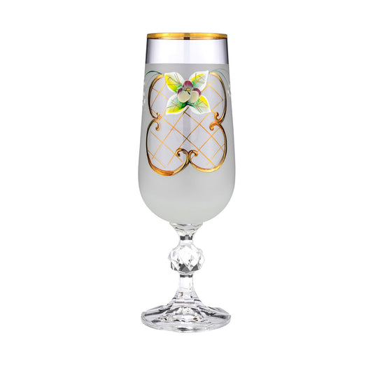 Crystalex 6pc Bohemia Colored Crystal White Champagne Flute Glasses Set 24K Gold