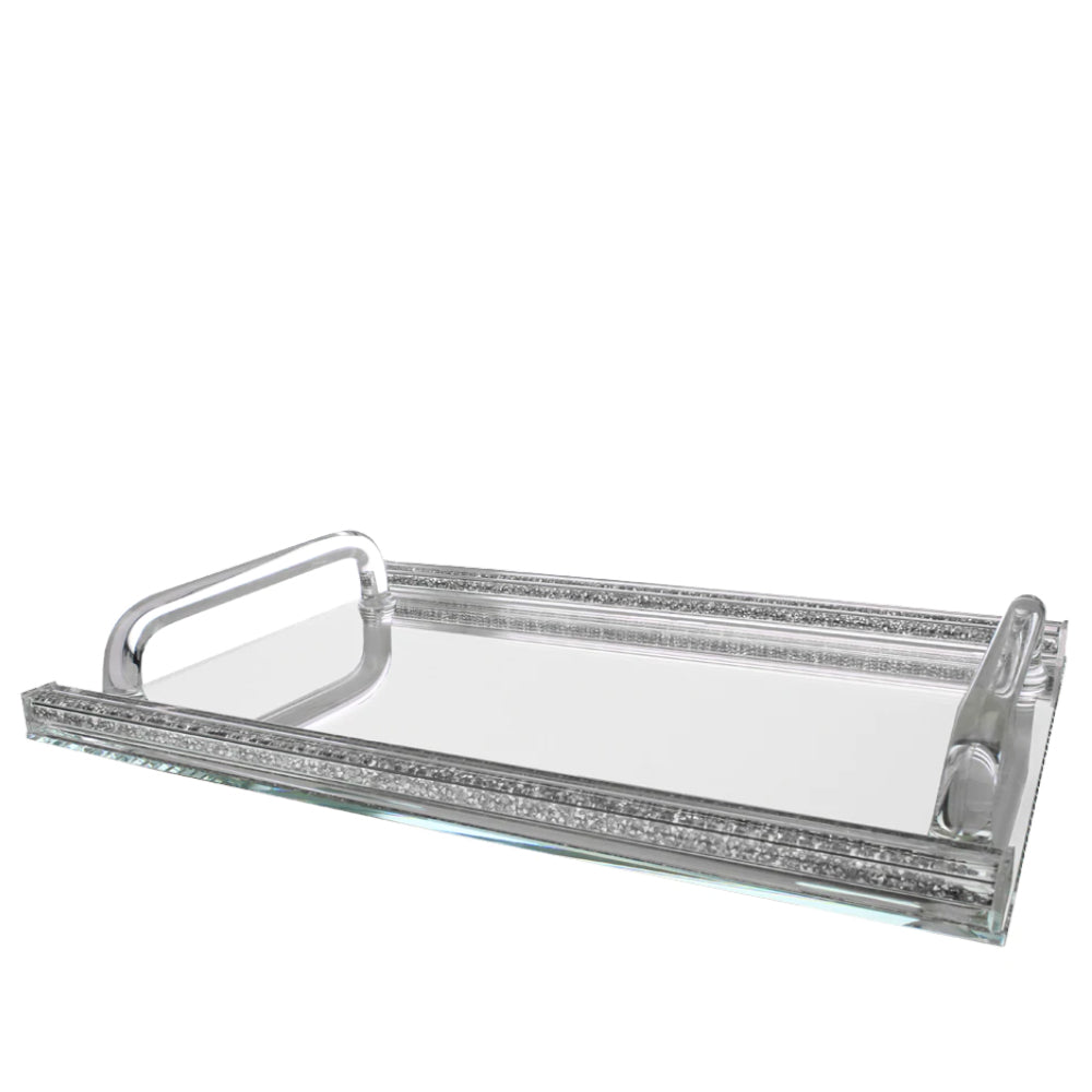 (D) Judaica Crystal Mirror Tray with Handles for Coffee Table 16.5"
