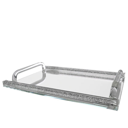 (D) Judaica Crystal Mirror Tray with Handles for Coffee Table 16.5"