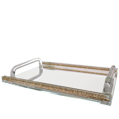 (D) Judaica Crystal Mirror Tray with Handles for Coffee Table 16.5"