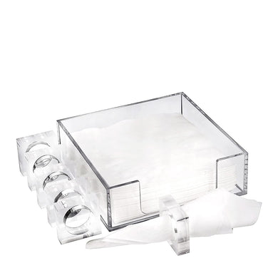 (D) Judaica Napkin Holder Set with 6 Napkin Rings for Table Acrylic White