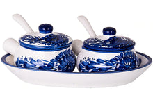 (D) Judaica Condiment set Bowl and Tray in Blue and White Ceramic 4x6x3''