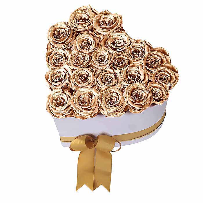 (D) Luxury Long Lasting Roses in a Box, Preserved Flowers 'Big Heart' (Gold)