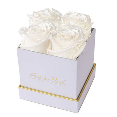 (D) Luxury Long Lasting Roses in a White Box, Preserved Flowers 4'' (Pearl)
