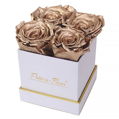 (D) Luxury Long Lasting Roses in a White Box, Preserved Flowers 4'' (Gold)