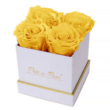 (D) Luxury Long Lasting Roses in a White Box, Preserved Flowers 4'' (Yellow)