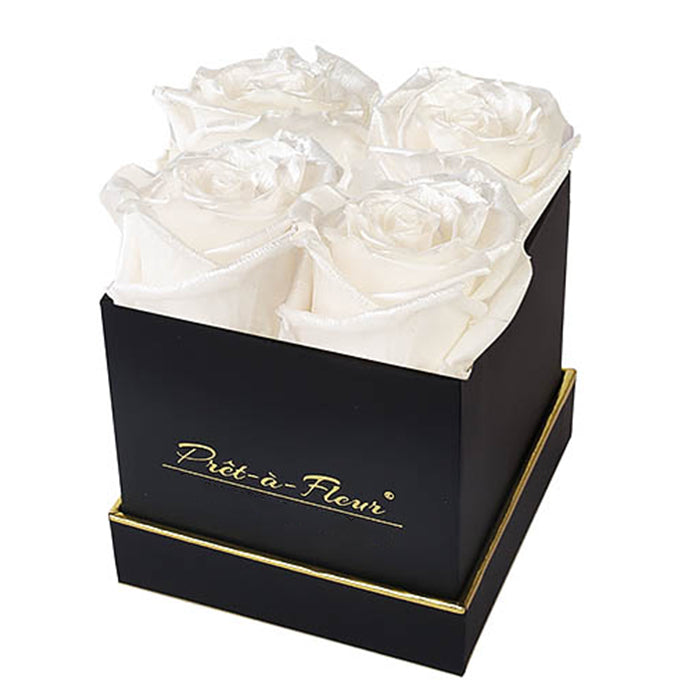 (D) Luxury Long Lasting Roses in a Black Box, Preserved Flowers 4'' (Pearl)