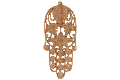 (D) Judaica Wall Hamsa Hand Carved Teak Wooden Traditional Jewish Sign