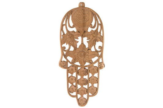 (D) Judaica Wall Hamsa Hand Carved Teak Wooden Traditional Jewish Sign