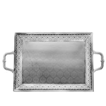 (D) Judaica Silver Plated Tray with Tiny Flowers and Handles 14x22.5''