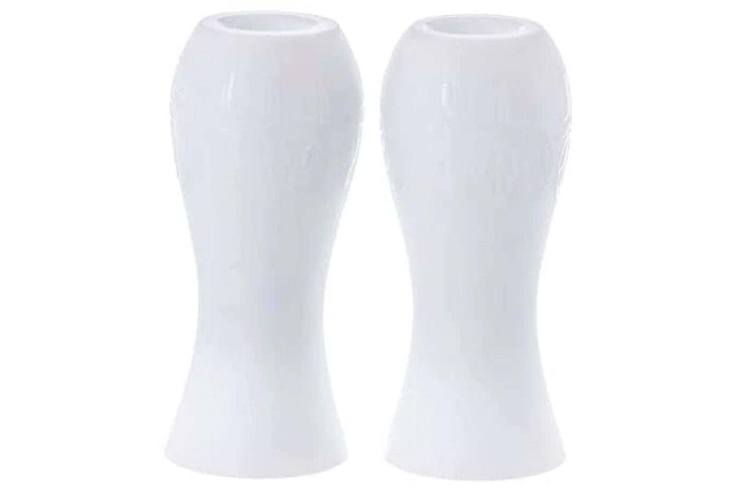 (D) Judaica White Opaugue Trilles Candlestick Holders 2 Pc 4.5 H