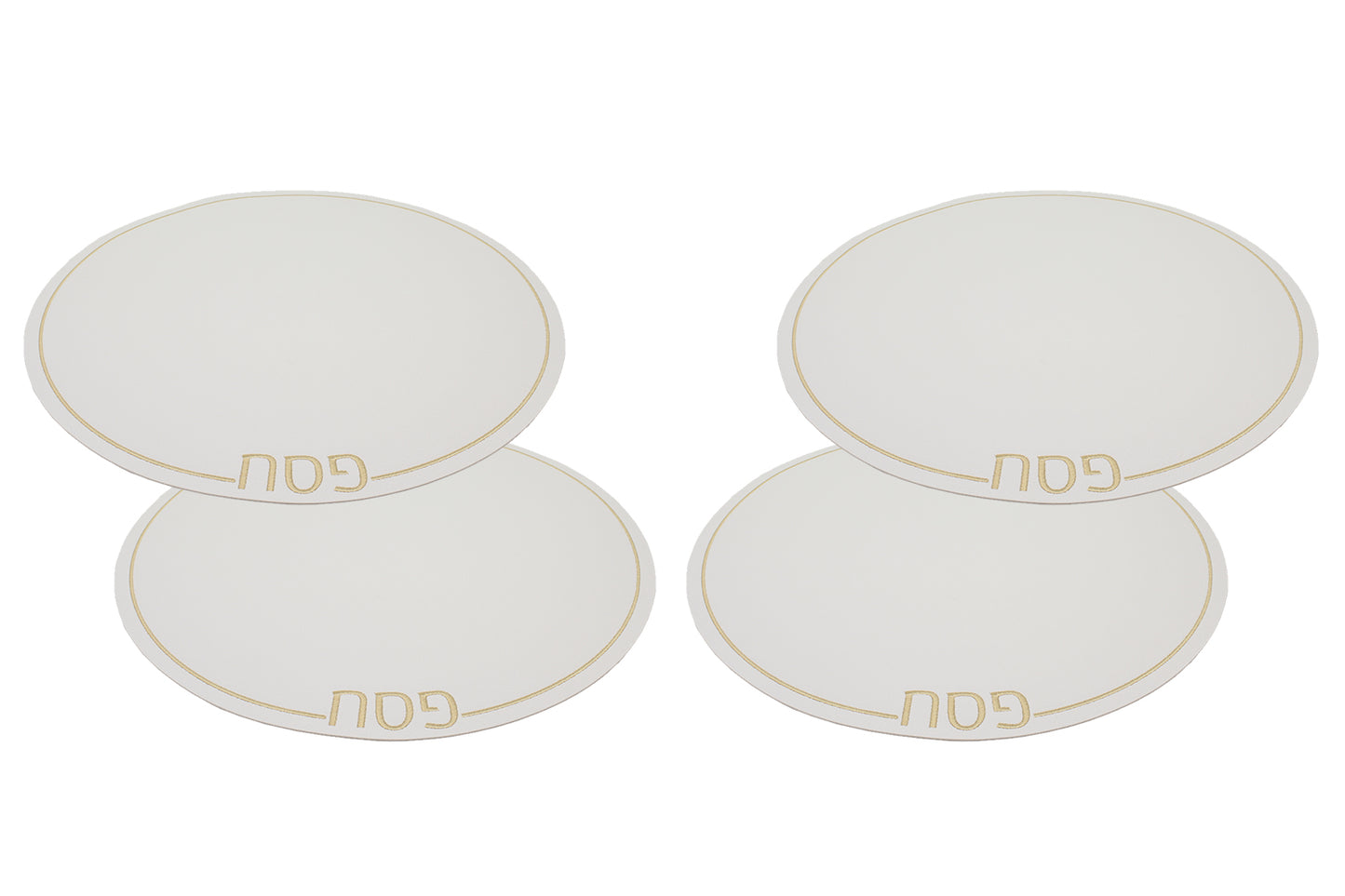 (D) Judaica White Leatherette Passover Placemats Set of 4 for Tabletop (Gold)