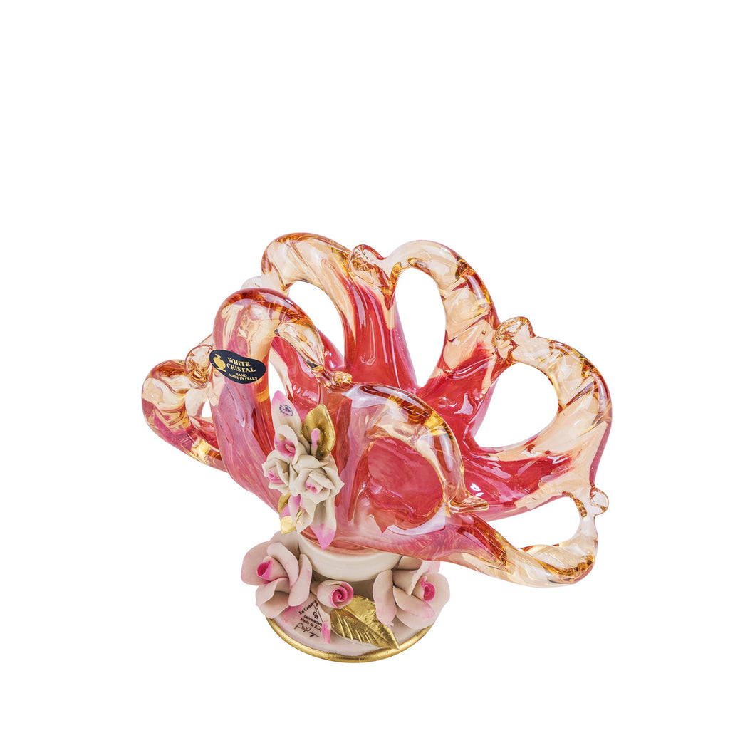 Premium Italian Collection Murano Glass Napkin Holder 24K Gold (Pink)