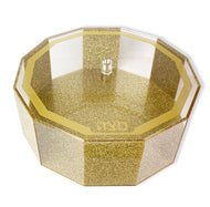 (D) Judaica Acrylic Matzah Box With Lid Hexagon Holder Lucite (Gold)