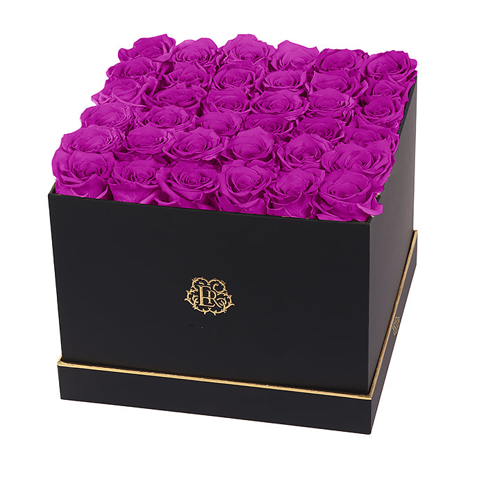 (D) Luxury Long Lasting Roses in a Black Box, Preserved Flowers 10'' (Orchid)