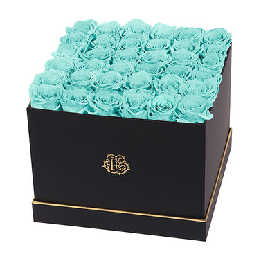 (D) Luxury Long Lasting Roses in a Black Box, Preserved Flowers 10'' (Blue)