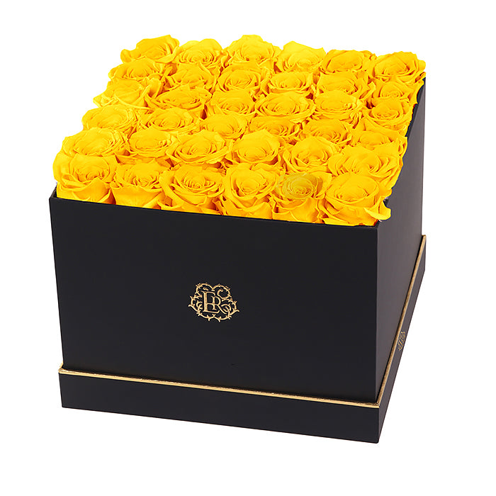 (D) Luxury Long Lasting Roses in a Black Box, Preserved Flowers 10'' (Yellow)