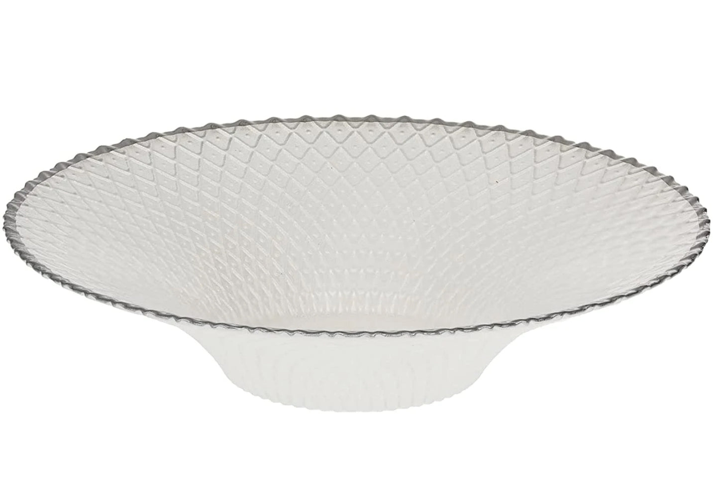 (D) Judaica Round Glass Bowl White with Grey Edge 12.5 D, Centrepiece