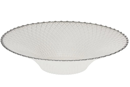 (D) Judaica Round Glass Bowl White with Grey Edge 12.5 D, Centrepiece