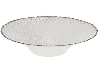 (D) Judaica Round Glass Bowl White with Grey Edge 12.5 D, Centrepiece