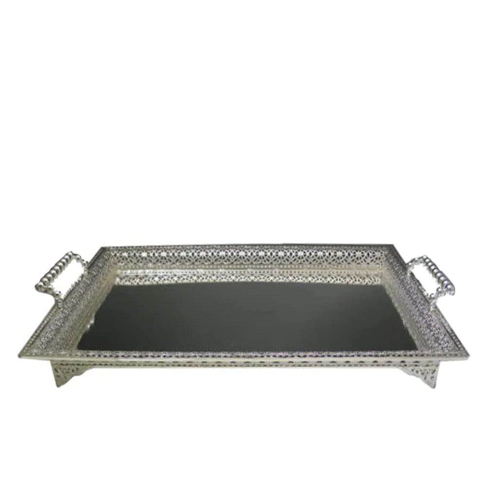 (D) Judaica Silver Plated Tray with Handles for Coffee Table Large 21x14''