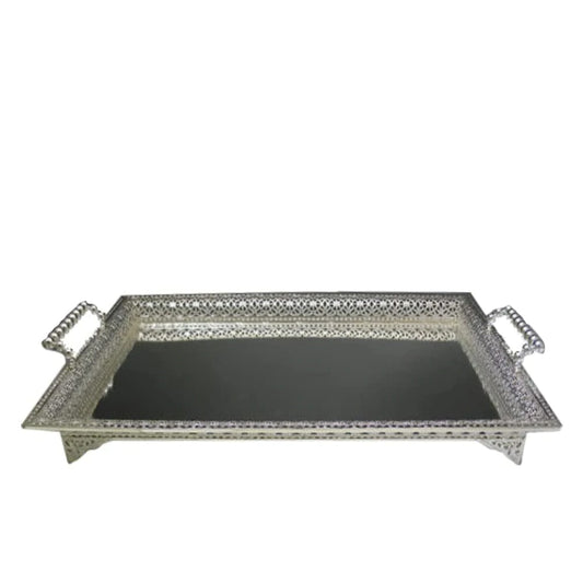 (D) Judaica Silver Plated Tray with Handles for Coffee Table Large 21x14''