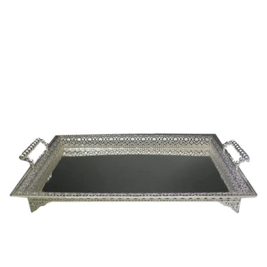 (D) Judaica Silver Plated Tray with Handles for Coffee Table Large 21x14''