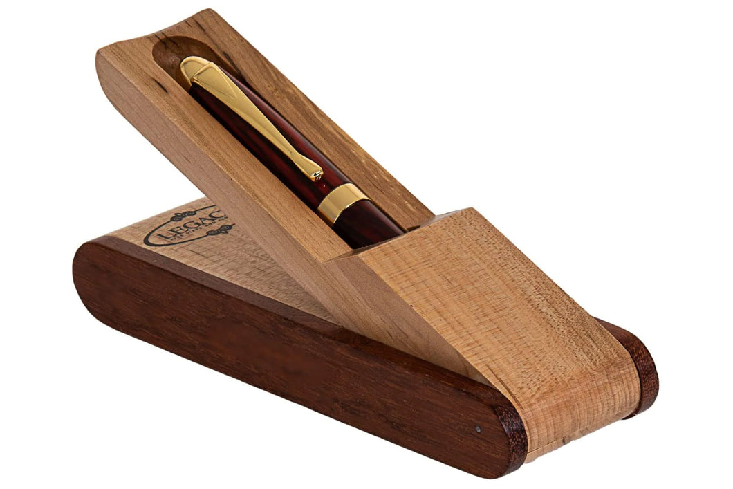 (D) Judaica Pen in Premium Wood Box, Brown Case 5 3/8'' Golden Elements