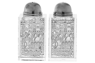 (D) Judaica Jerusalem Crystal Salt and Papper Set 3.25 H (Silver)