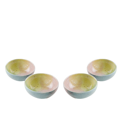 (D) Cereal Bowls Set of 4 Ceramic, Modern Abstract Hand Painted Design (Rainbow)