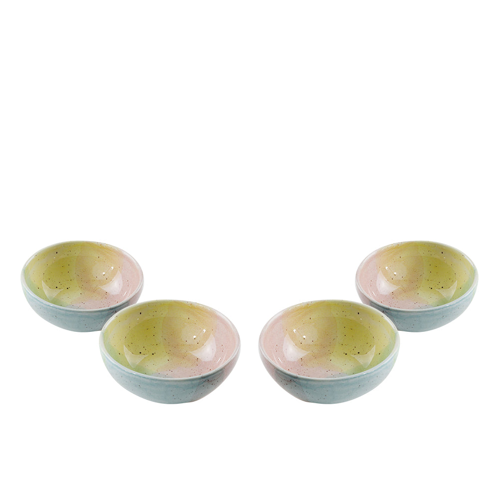 (D) Cereal Bowls Set of 4 Ceramic, Modern Abstract Hand Painted Design (Rainbow)