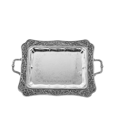 (D) Judaica Silver Plated Tray with Handles for Coffee Table (8x11)
