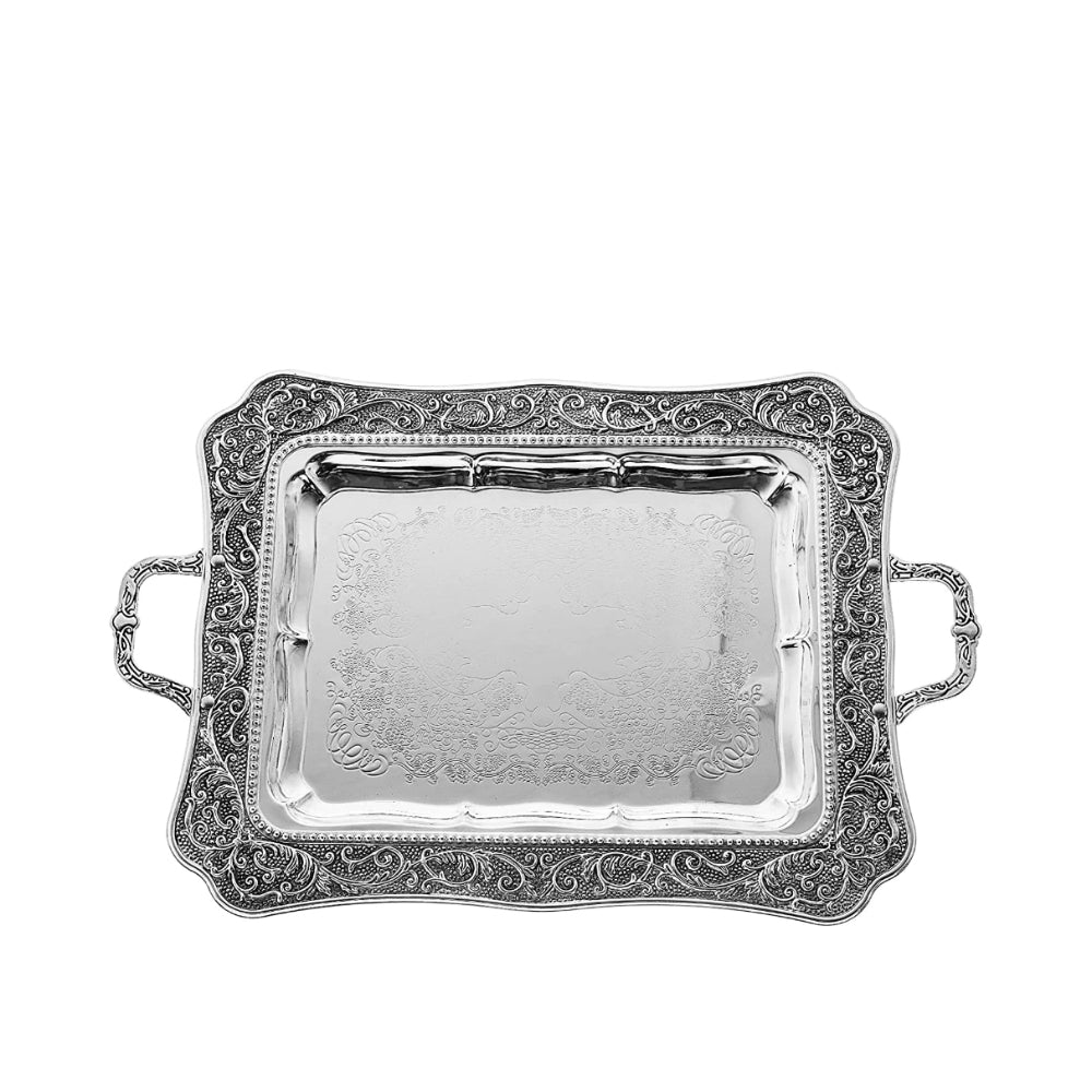 (D) Judaica Silver Plated Tray with Handles for Coffee Table (8x11)
