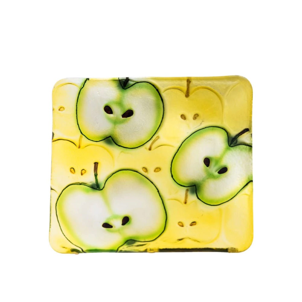 (D) Judaica Gllass Platter with Apples Set of 4 Pc (8.25x8.25'')