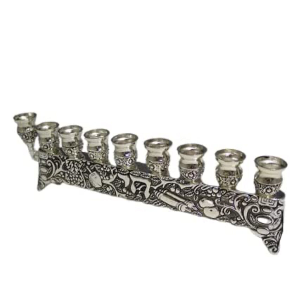 (D) Silver Plated Judaica Menorah Candle Holder Chanukah Decor 11.5 Inch