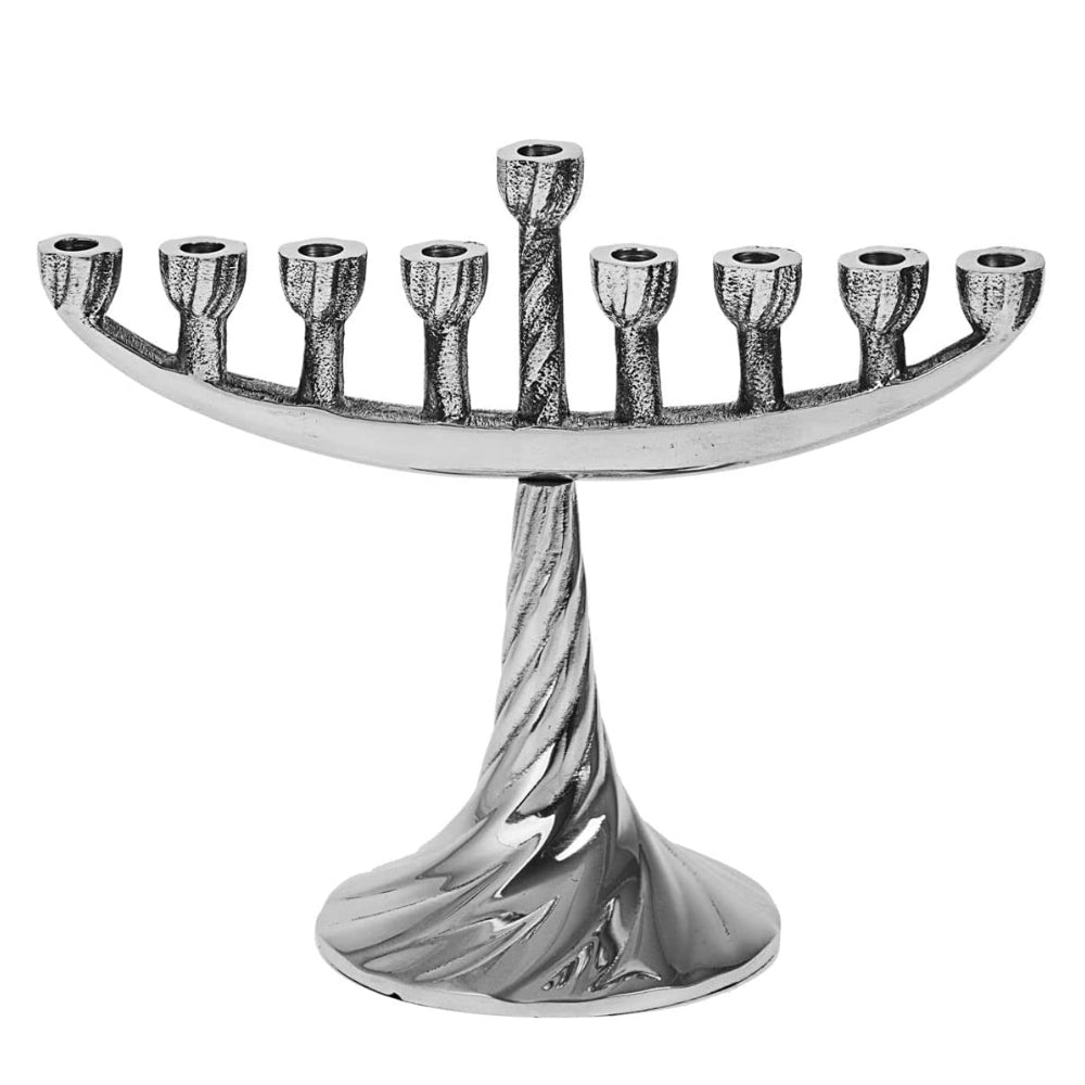 (D) Judaica Swirl Menorah Silver Chanukah Holiday Decor 7'' High