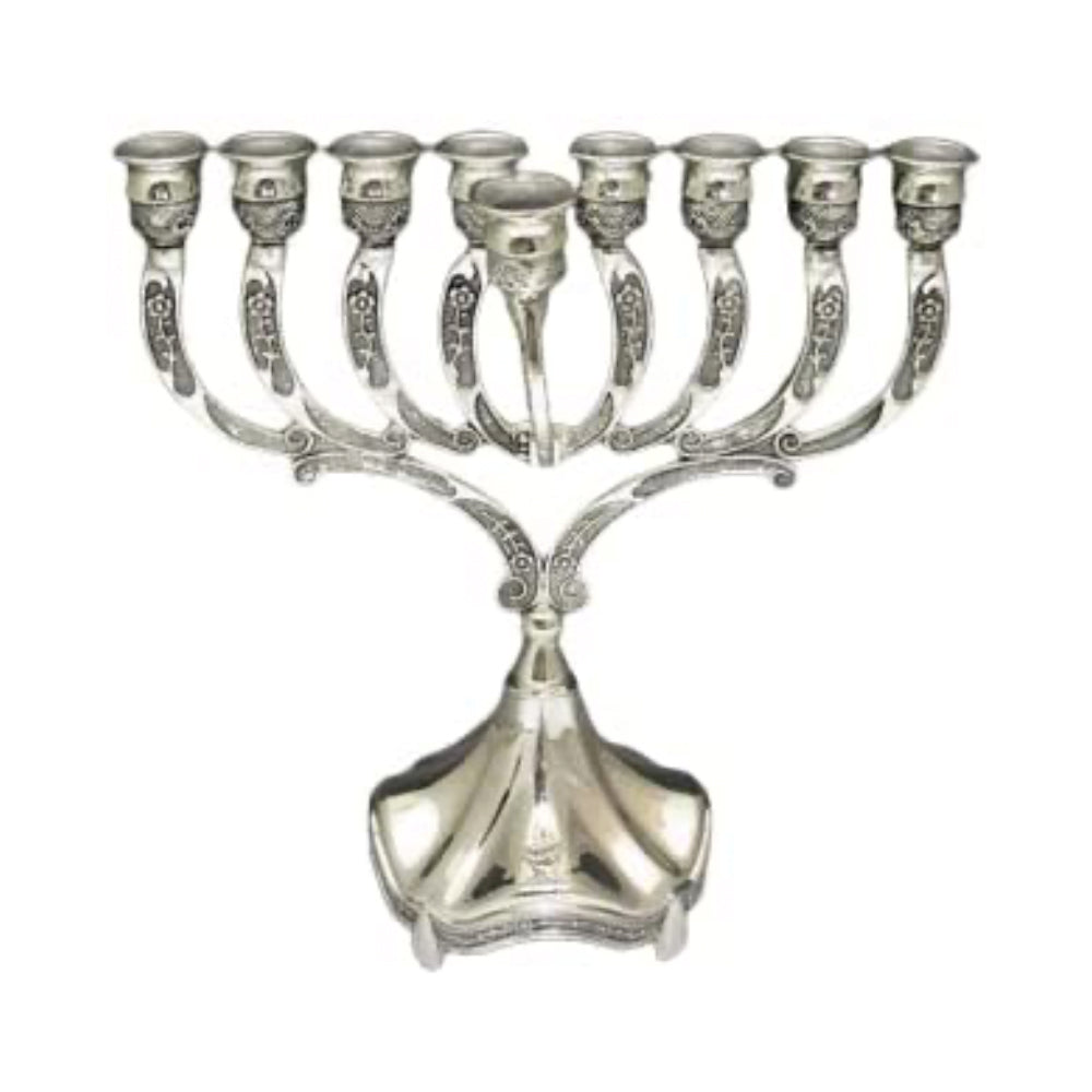 (D) Beautiful Silver Plated Menorah, Judaica Chanukah Candle Holder 9.5 Inch