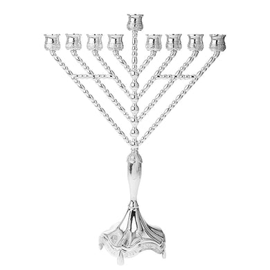 (D) Judaica Silver Plated Menorah Chabad Rambam Candles Holder