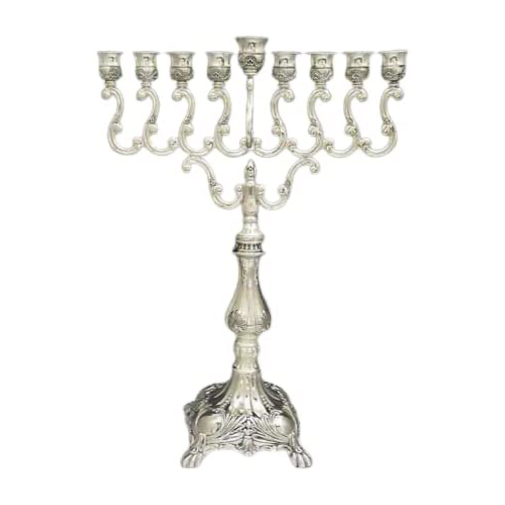 (D) Judaica Silver Plated Menorah Tall Candle Holder for Candlestick 17''