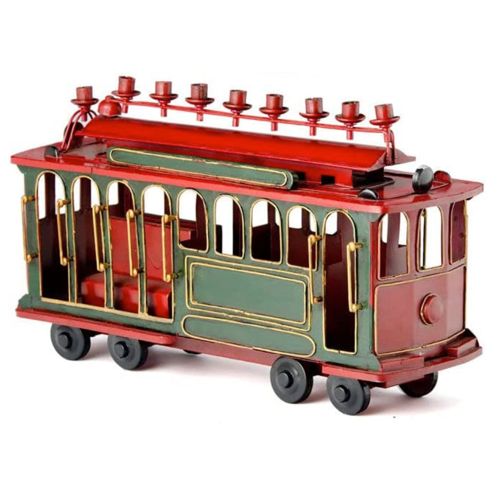 (D) Judaica Red Trolley Holiday Decor Chanukah Candle Holder 12 ''