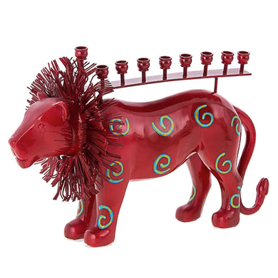 (D) Judaica Red Lion Chanukah Holiday Decor Resin Candle Holder 8'' H