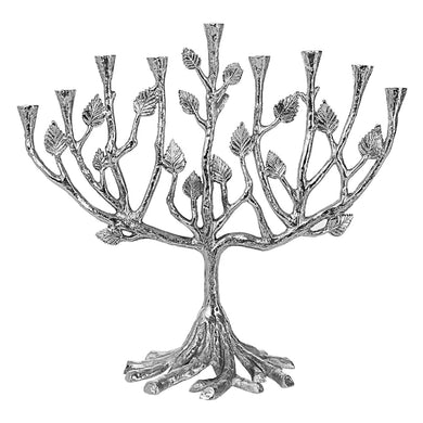 (D) Judaica Tree of Life Silver Menorah Chanukah Candles Holder