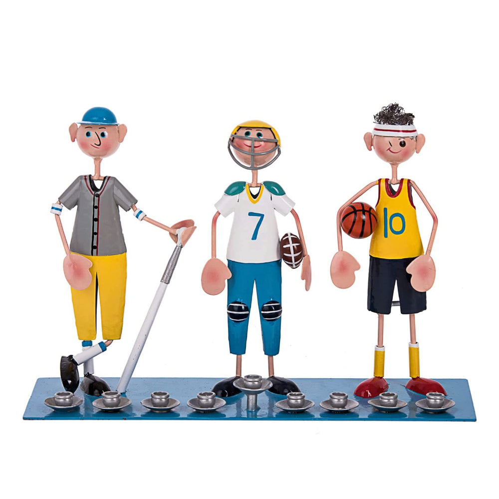 (D) Judaica Sporting Boys Menorah for Kids Candle Holder 9.5 Inch