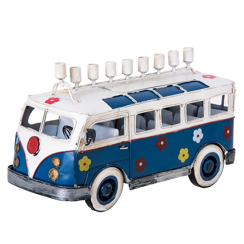 (D) Judaica Blue Bus Chanukah Holiday Candle Holder 10'' for Kids