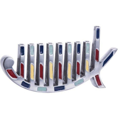 (D) Judaica Menorah Modern Candles Holder Chanukah Holiday Decor (Red)