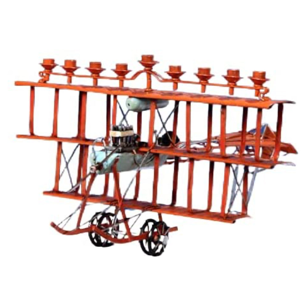 (D) Fantastic Flying Machine Judaica Candle Holder Red Aircraft